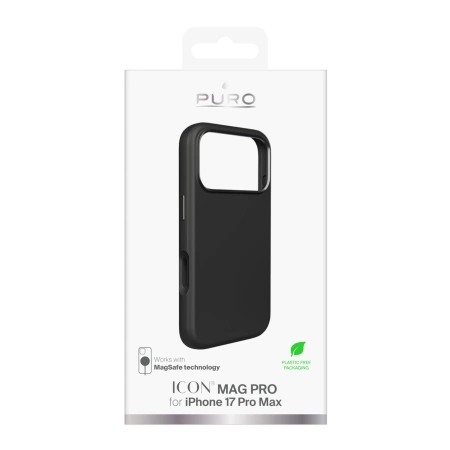 Etui silikonowe Pure Icon Mag Pro Liquid Silicone na iPhone 17 Pro Max kompatybilne z MagSafe, z ochroną aparatu i aluminiowymi przyciskami - czarne