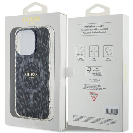 Oryginalne Etui GUESS Hardcase GUHMP15LHGCUSTGK do iPhone 15 Pro (Kompatybilny z Magsafe / IML GCUBE / czarny)