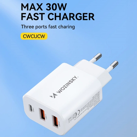 Wozinsky CWCUCW 30W USB-C / 2 x USB-A Wandladegerät - Weiß