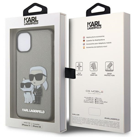 Original Handyhülle IPHONE 11 / XR Karl Lagerfeld Hardcase Gliter Karl&Choupette (KLHCN61HNKCTGK) schwarz