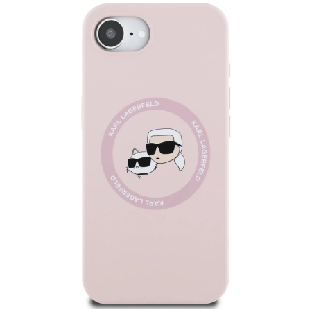 Karl Lagerfeld Silikon Karl&amp;Choupette Heads MagSafe iPhone 16e Hülle - Rosa