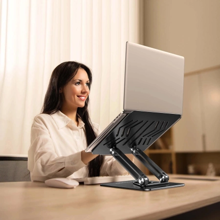 Wozinsky WRS-CPY84SB 360-Laptopständer aus Aluminium + Gratis! Smartphone-Ständer – schwarz