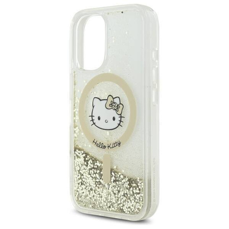 Original Handyhülle IPHONE 16 Hello Kitty Hardcase Liquid Glitter Fever MagSafe (HKHMP16SLGDIH) Gold und Weiß