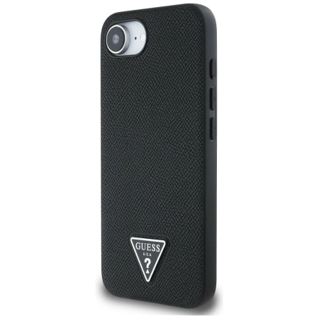 Guess Grained Triangle MagSafe iPhone 16e Hülle - Schwarz