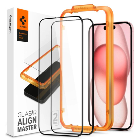 GEHÄRTETES GLAS Spigen ALM GLASS FC 2ER-PACK IPHONE 15 PLUS SCHWARZ