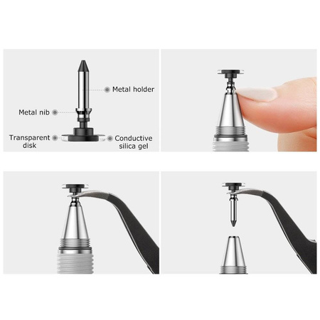 Baseus Golden Cudgel dwustronny pojemnościowy rysik disc stylus + żelopis długopis srebrny (ACPCL-0S)