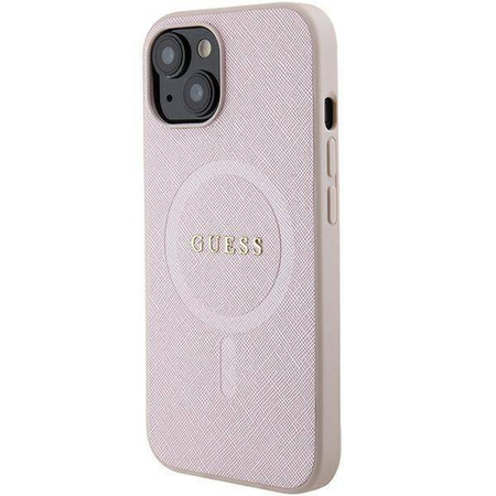 Guess Saffiano MagSafe Hülle für iPhone 15 Plus – Rosa