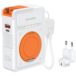 Ładowarka hybrydowa 4smarts 6w1 USB-C/USB-A PD 20W z powerbankiem 10 000 mAh, ładowanie indukcyjne Qi, kabel USB-C, stojak 360, biały