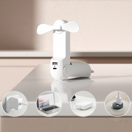 Mini wentylator Jisulife Handheld Fan Life8 przenośny wiatraczek USB z funkcją powerbanka 2000mAh i latarką - biały