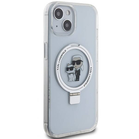 Original Handyhülle IPHONE 13 / 14 / 15 Karl Lagerfeld Hardcase Ring Stand Karl&Choupettte MagSafe weiß