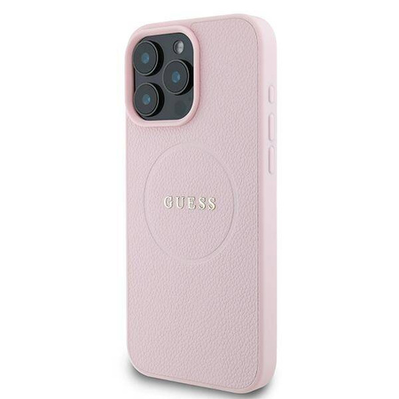 Original Case IPHONE 15 PRO MAX Guess PU Grained Gold Ring MagSafe (GUHMP15XPGHSMMP) pink