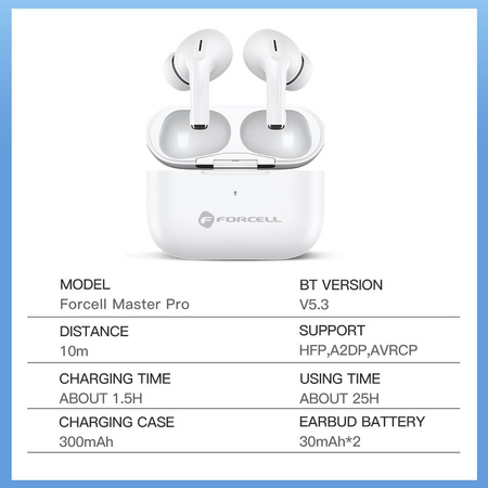 FORCELL F-AUDIO słuchawki bezprzewodowe / bluetooth stereo TWS Master PRO białe
