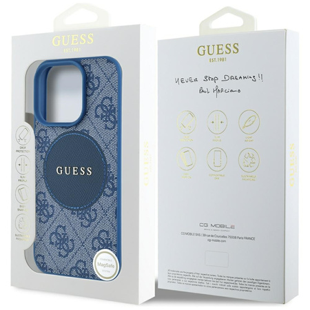 Original Handyhülle IPHONE 16 PRO MAX Guess 4G Circle Classic Logo MagSafe blau