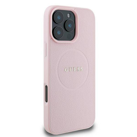 Original Case IPHONE 15 PRO MAX Guess PU Grained Gold Ring MagSafe (GUHMP15XPGHSMMP) pink