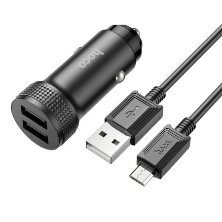 HOCO ładowarka samochodowa Z49 2.4A 2xUSB + kabel Micro USB Czarny