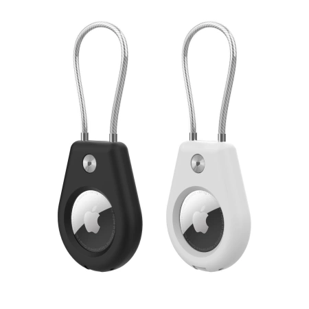 Apple AirTag Hülle mit Stahlkabel - Schwarz + Weiß (2 Stück)