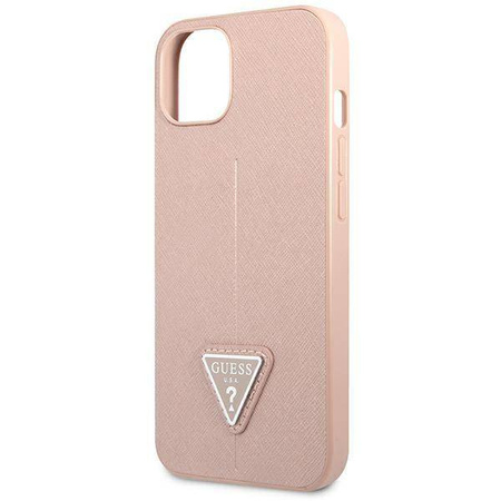 Original Case IPHONE 14 PLUS Guess Hardcase Saffianotriangle Logo (GUHCP14MPSATLP) pink