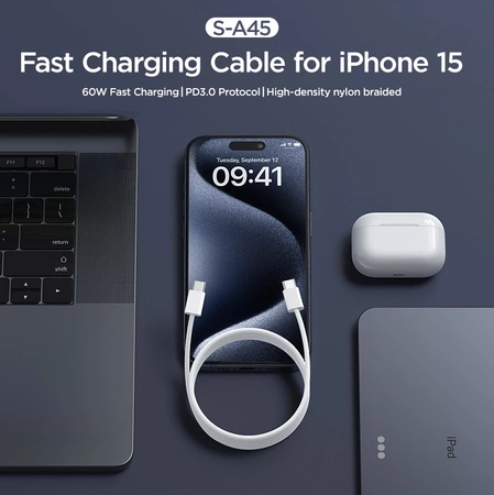 Joyroom S-A45 Ben Series USB-C / USB-C 60W cable 1 m - white