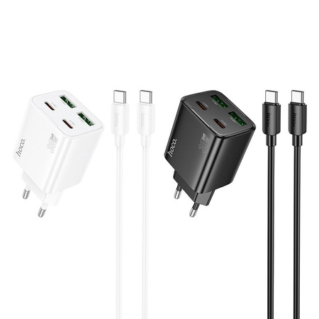 Ładowarka sieciowa do telefonu Hoco USB A + USB C QC3.0 PD 3A 20W + kabel USB C do USB C N52 biała