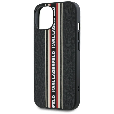 Karl Lagerfeld Saffiano Athleisure Stripes Cord iPhone 15 Case - Red