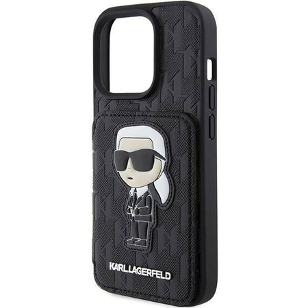 Karl Lagerfeld nakładka do iPhone 15 Pro 6,1&quot; KLHCP15LSAKKNSCK czarna hardcase Saffiano Cardslots and Stand Monogram Ikonik Patch