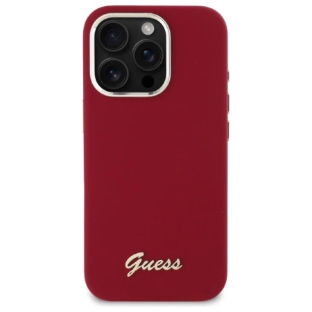 Guess Silikon Script Metal Logo Hülle für iPhone 16 Pro – Rosa