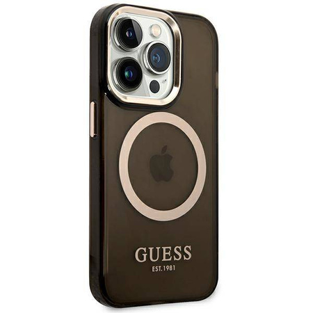 Guess Gold Outline Translucent MagSafe - Etui iPhone 14 Pro (czarny)