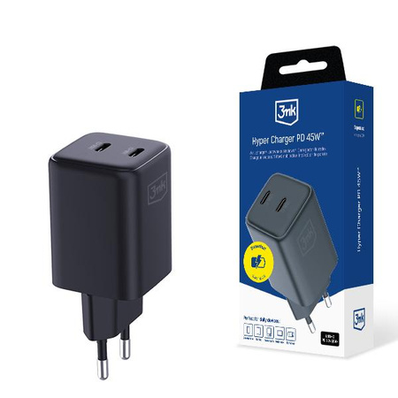 3mk Hyper Charger PD 45W GaN QC4+ PPS 2C Super-Fast Charge 2.0 Black