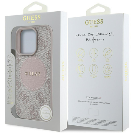 Original Case IPHONE 16 PRO MAX Guess 4G Circle Classic Logo MagSafe pink