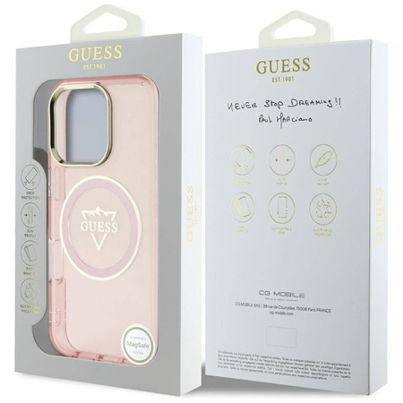 Original Case IPHONE 16 PRO MAX Guess IML Metal Mountain Logo MagSafe pink