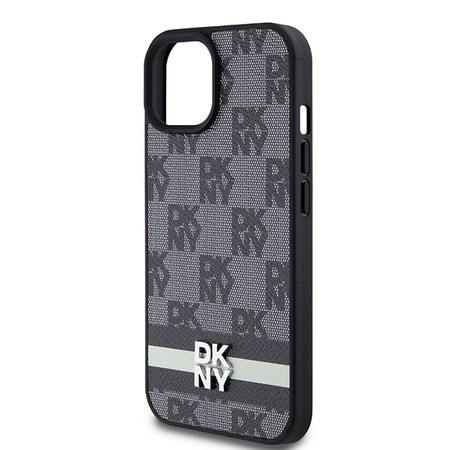DKNY DKHCP14SPCPTSSK iPhone 14 / 15 / 13 6.1" czarny/black hardcase Leather Checkered Mono Pattern & Printed Stripes
