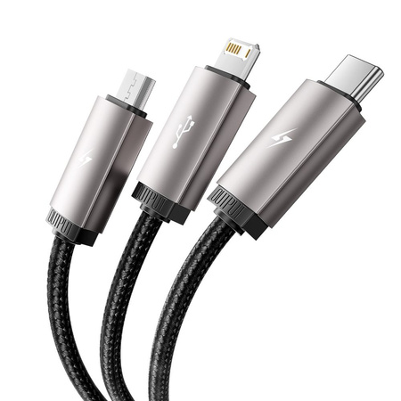 Kabel 3w1 3.5A 1m USB - USB-C + Lightning + Micro USB Tech-Protect UltraBoost 3in1 szary