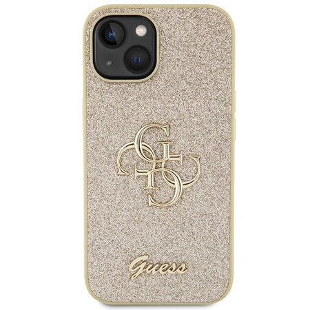 Etui Guess Glitter Script Big 4G na iPhone 15 - złote