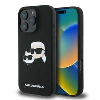 Karl Lagerfeld Silicone Case Heads Print MagSafe for iPhone 16 Pro - Black