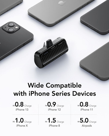 VEGER powerbank 5000 mAh z wbudowanym złączem Lightning PlugOn PD QC3.0 2,4A 20W W0558P czarny