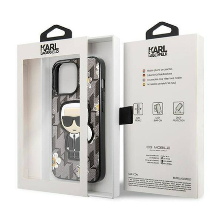 Original Handyhülle IPHONE 13 PRO Karl Lagerfeld Flower Ikonik Karl (KLHCP13LPMNFIK1) grau