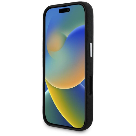 Original Case IPHONE 16 Karl Lagerfeld Saffiano Full Wrapped Elongated Metal Logo MagSafe black