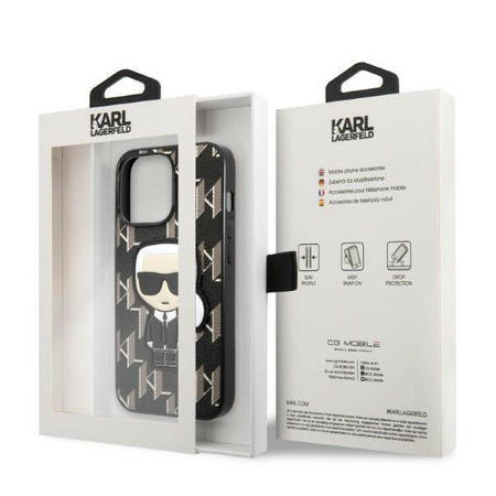 Original Handyhülle IPHONE 13 PRO Karl Lagerfeld Hardcase Monogram Ikonik Patch schwarz
