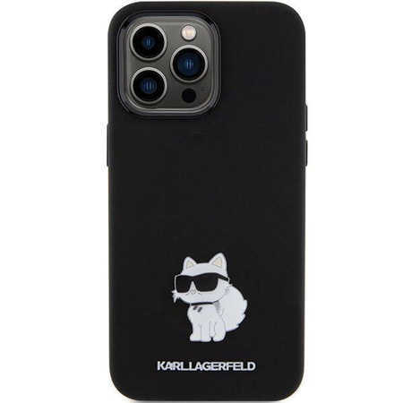 Karl Lagerfeld Choupette Metal Pin-Hülle aus Silikon für iPhone 15 Pro Max – Schwarz