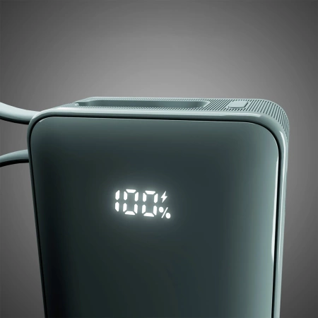 Powerbank SBS 10000 mAh 20W mit integriertem USB-C-Kabel und Digitalanzeige - grau