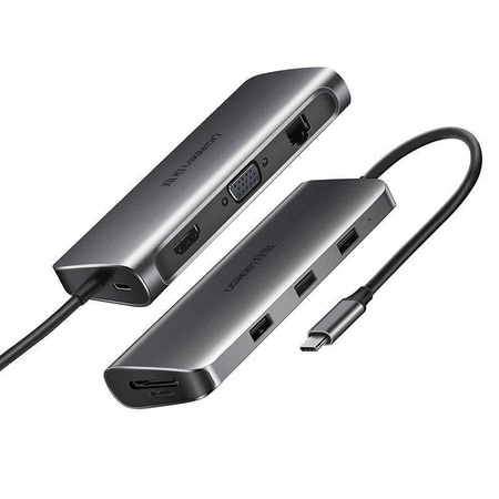 UGREEN 8in1 Adapter USB-C to HDMI 4K, 3x USB 3.0, Type-C, RJ45, SD, Micro SD (gray)