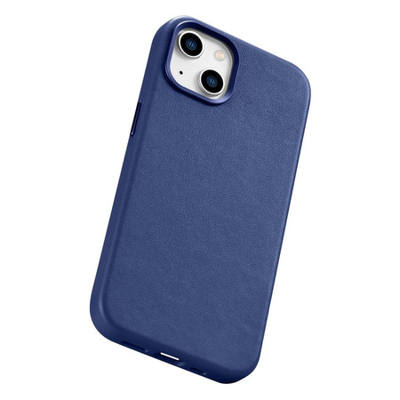 iCarer Case Leather pokrowiec etui z naturalnej skóry do iPhone 14 Plus niebieski (kompatybilne z MagSafe)