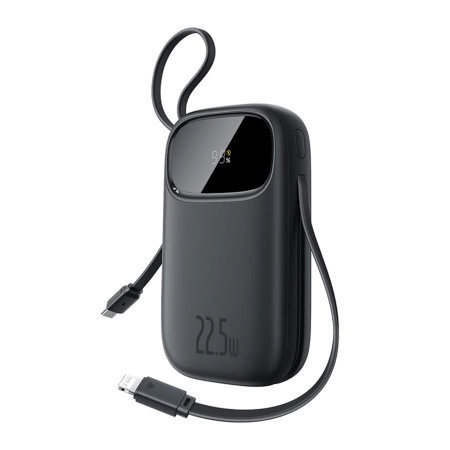 Powerbank Baseus EnerFill FC31 10000mAh 22.5W z wyświetlaczem cyfrowym i 2 wbudowanymi kablami (USB-C + Lightning) - czarny