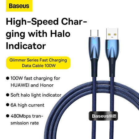 Kabel USB do USB-C Baseus Glimmer, 100W, 1m (niebieski)