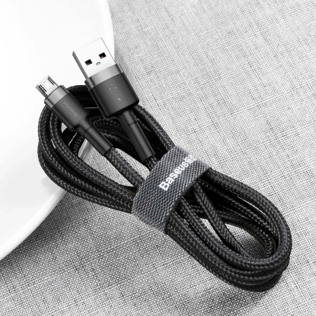 Nylonowy kabel przewód USB Micro Baseus cafule 1.5A 2 M CAMKLF-CG1 czarno- szary
