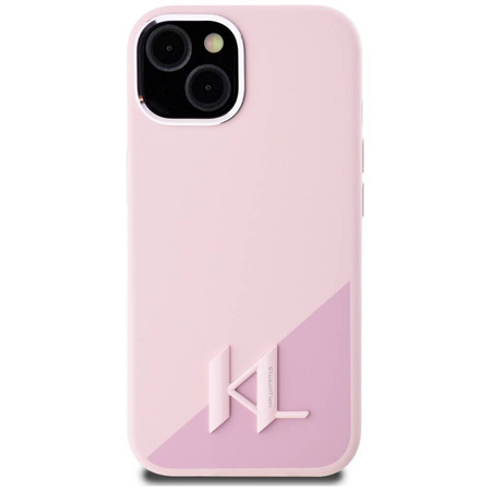 Oryginalne Etui IPHONE 15 Karl Lagerfeld Hardcase Silicone Shadow Metal Initial MagSafe różowe