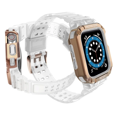 Protect Strap Band für Apple Watch 38/40/41mm Panzergehäuse Armband - Transparent, Roségold