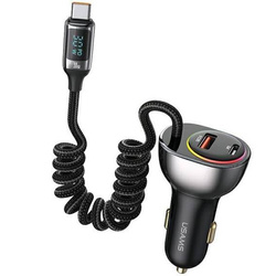 Ładowarka Samochodowa USAMS C37 1xUSB+1xUSB-C 60W + kabel USB-C 30W PD+QC Fast Charge czarny/black CC192CC01 (US-CC192)