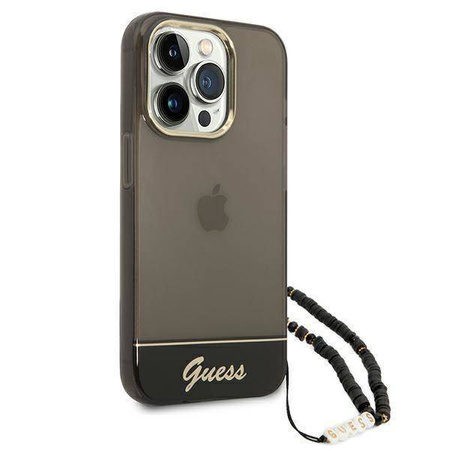 Oryginalne Etui IPHONE 14 PRO MAX Guess Hardcase Translucent Pearl Strap czarne