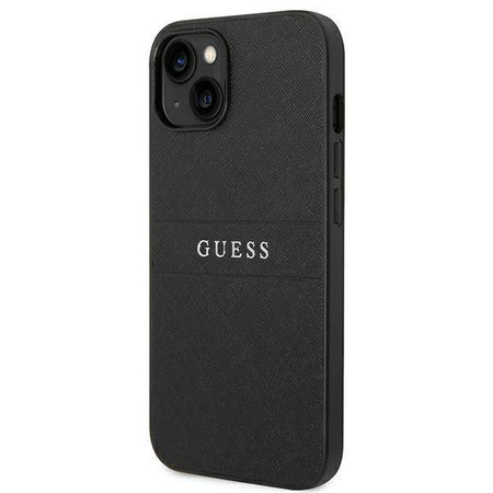 Guess Saffiano Metal Logo Stripes - Etui iPhone 14 Plus (czarny)